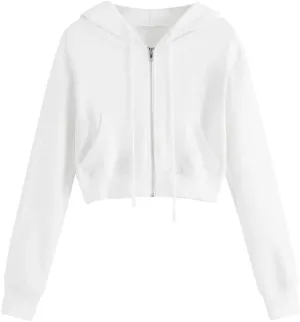 FMCHICO Womens Cropped Zip Up Hoodies Fleece Sweatshirts Zipper Jackets Hooded Pullover Sweaters
