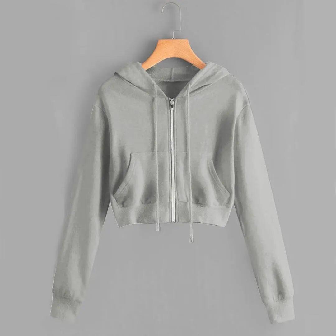 FMCHICO Womens Cropped Zip Up Hoodies Fleece Sweatshirts Zipper Jackets Hooded Pullover Sweaters