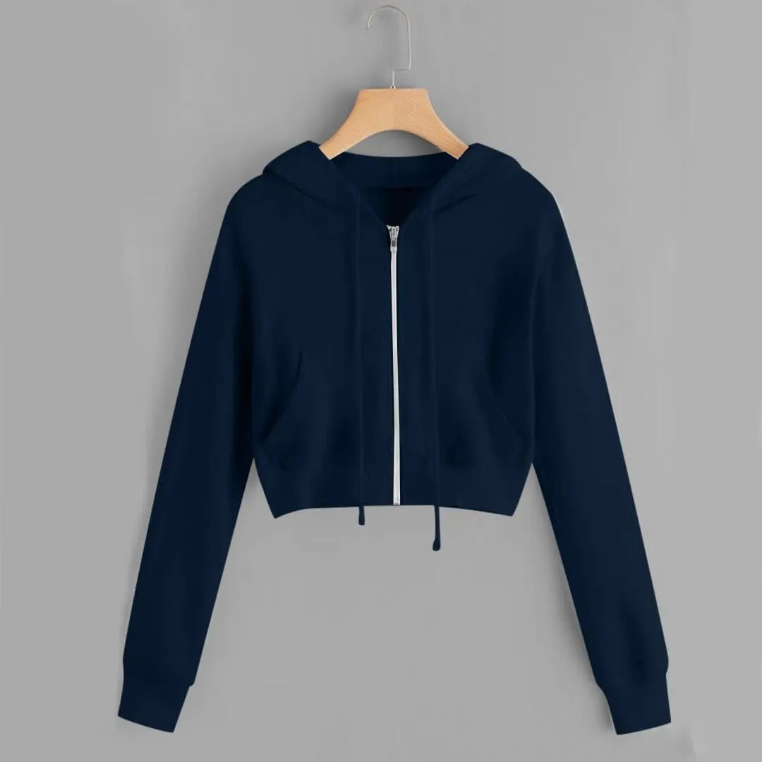 FMCHICO Womens Cropped Zip Up Hoodies Fleece Sweatshirts Zipper Jackets Hooded Pullover Sweaters