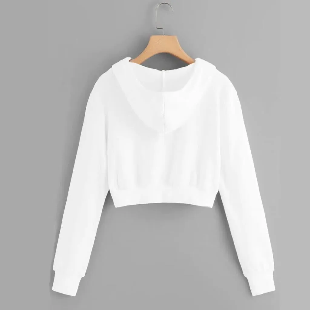 FMCHICO Womens Cropped Zip Up Hoodies Fleece Sweatshirts Zipper Jackets Hooded Pullover Sweaters