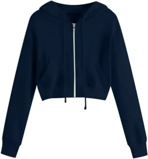 FMCHICO Womens Cropped Zip Up Hoodies Fleece Sweatshirts Zipper Jackets Hooded Pullover Sweaters