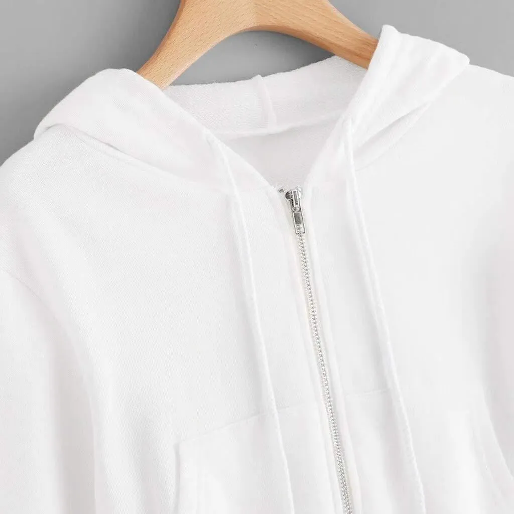 FMCHICO Womens Cropped Zip Up Hoodies Fleece Sweatshirts Zipper Jackets Hooded Pullover Sweaters
