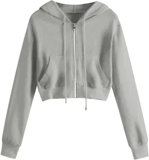FMCHICO Womens Cropped Zip Up Hoodies Fleece Sweatshirts Zipper Jackets Hooded Pullover Sweaters