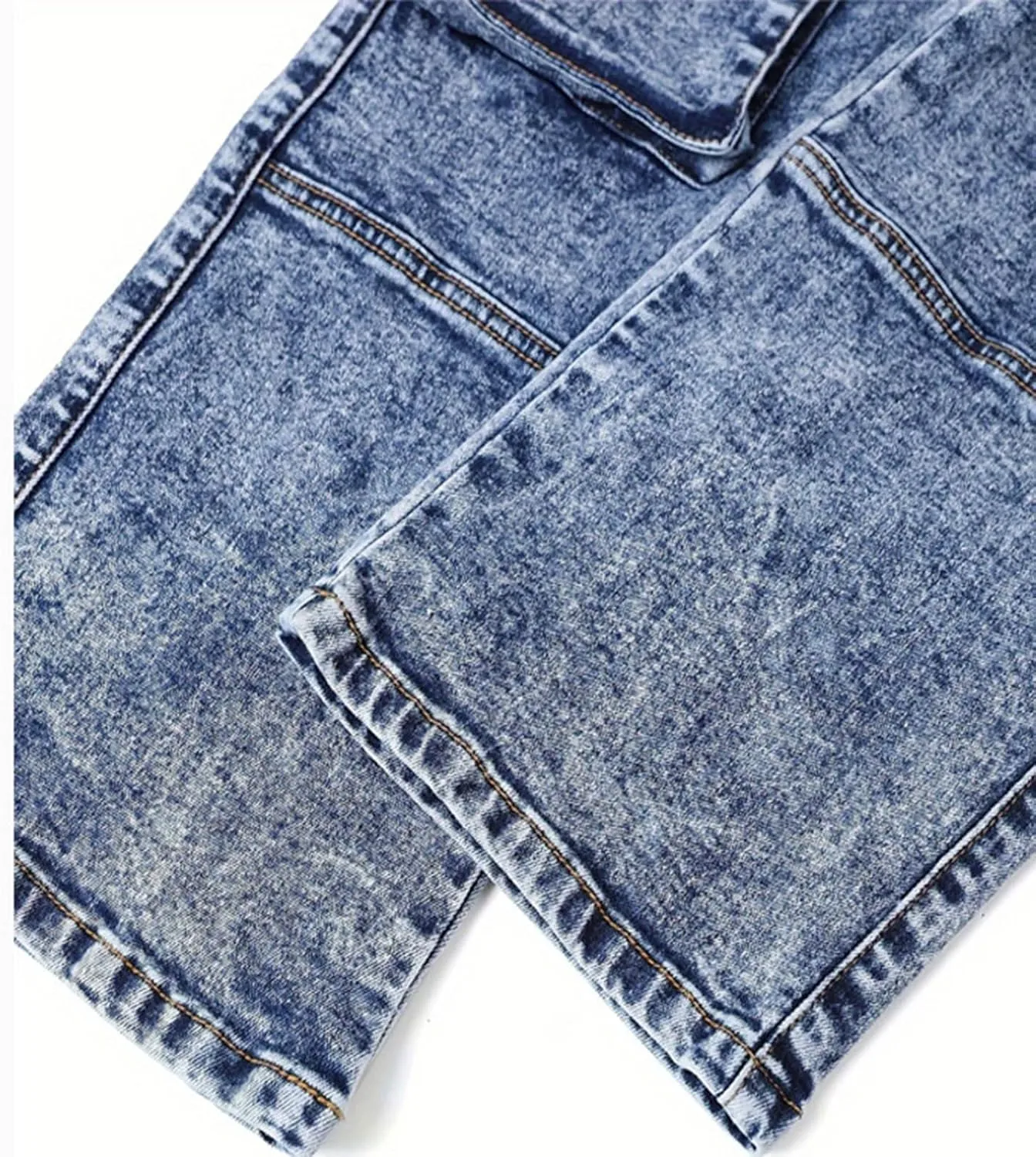 FZVYD Girls Baggy Jeans Streetwear Denim Cargo Pants Distressed Elastic High Waist Wide Leg Trousers Multi Pocket 5-16T