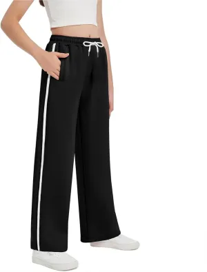 FZVYD Teens Girls' Straight Leg Sweatpants High Waisted Baggy Joggers Drawstring Elastic Waist Wide Leg Athletic Trousers