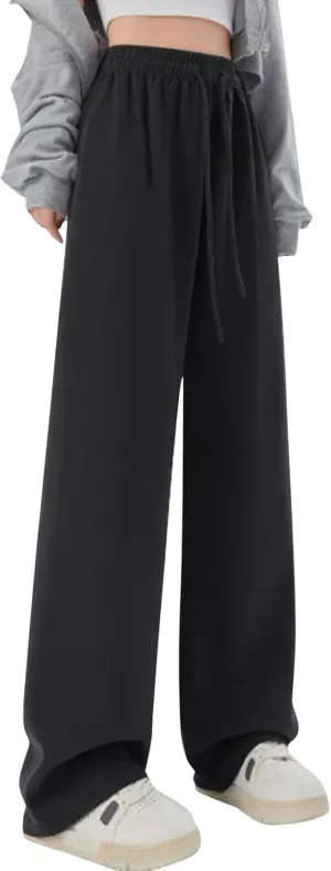 FZVYD Teens Girls' Straight Leg Sweatpants High Waisted Baggy Joggers Drawstring Elastic Waist Wide Leg Athletic Trousers