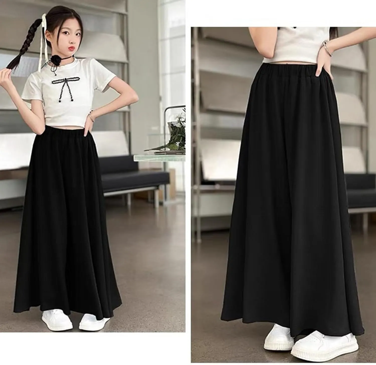 FZVYD Teens Girls' Straight Leg Sweatpants High Waisted Baggy Joggers Drawstring Elastic Waist Wide Leg Athletic Trousers