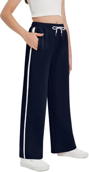 FZVYD Teens Girls' Straight Leg Sweatpants High Waisted Baggy Joggers Drawstring Elastic Waist Wide Leg Athletic Trousers