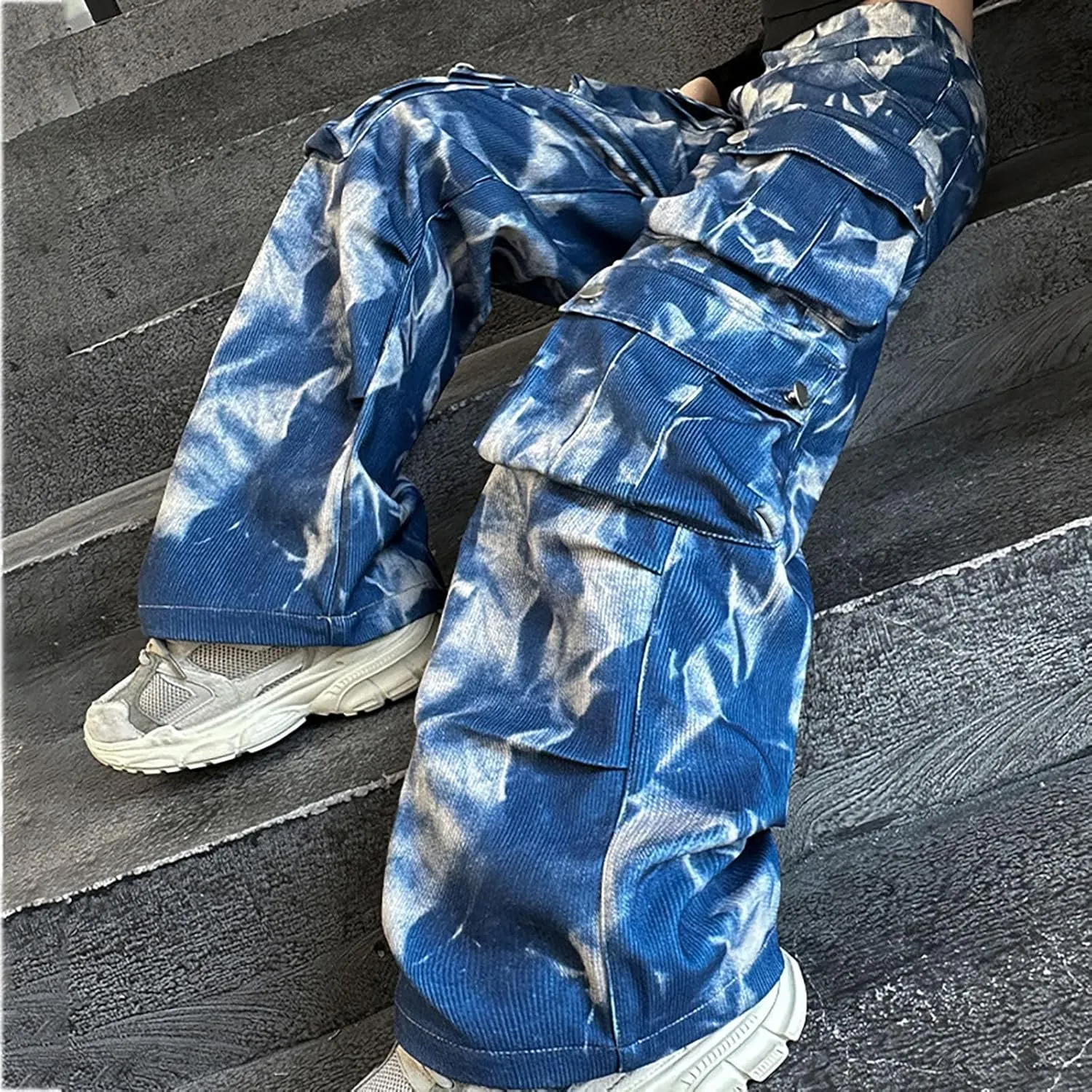 Girls Baggy Jeans Trendy Y2K Streetwear Camouflage Denim Cargo Pants Elastic High Waist Wide Leg Clothes Multi Pocket
