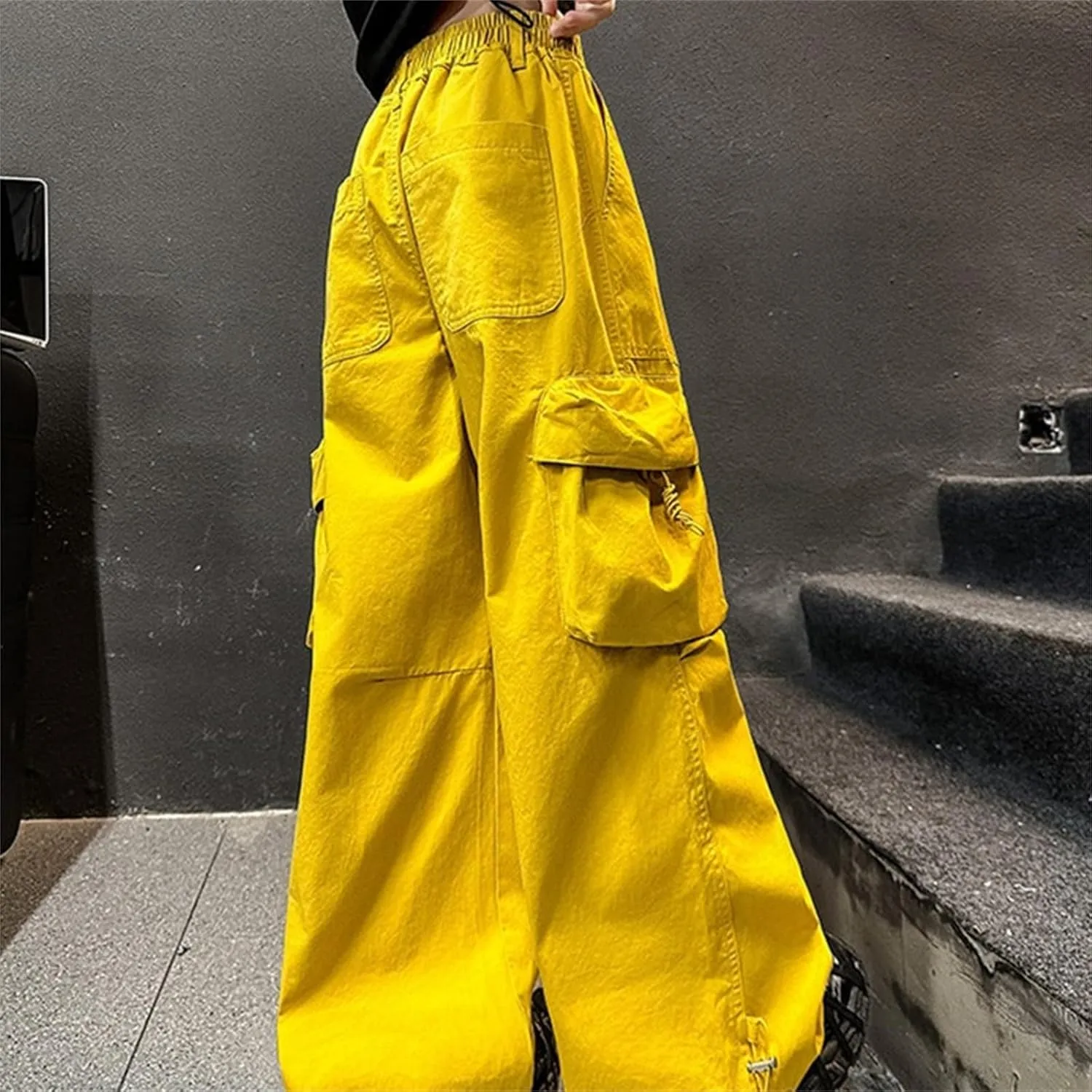Girl's Jeans Cargo Pants Loose Wide Leg Denim Baggy Jogger Elastic Waist Trousers Trendy Kids Clothes with Pockets