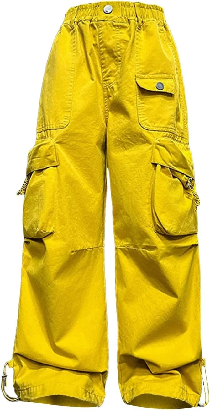 Girl's Jeans Cargo Pants Loose Wide Leg Denim Baggy Jogger Elastic Waist Trousers Trendy Kids Clothes with Pockets