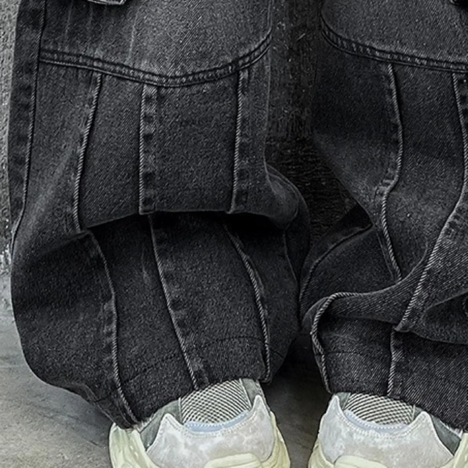 Girls Toddler Work Jeans Kids Straight Wide Leg Cargo Denim Pants with Big Pockets Loose Fit Baggy Casual