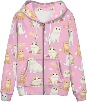 GLUDEAR Womens Zip Up Hoodies Graphic 3D Print Casual Long Sleeve Oversized Sweatshirts Outfits Jackets