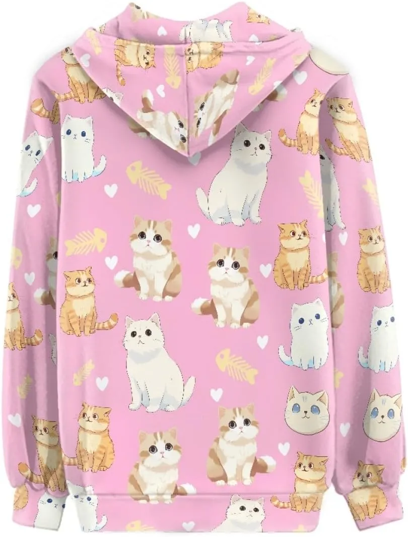 GLUDEAR Womens Zip Up Hoodies Graphic 3D Print Casual Long Sleeve Oversized Sweatshirts Outfits Jackets