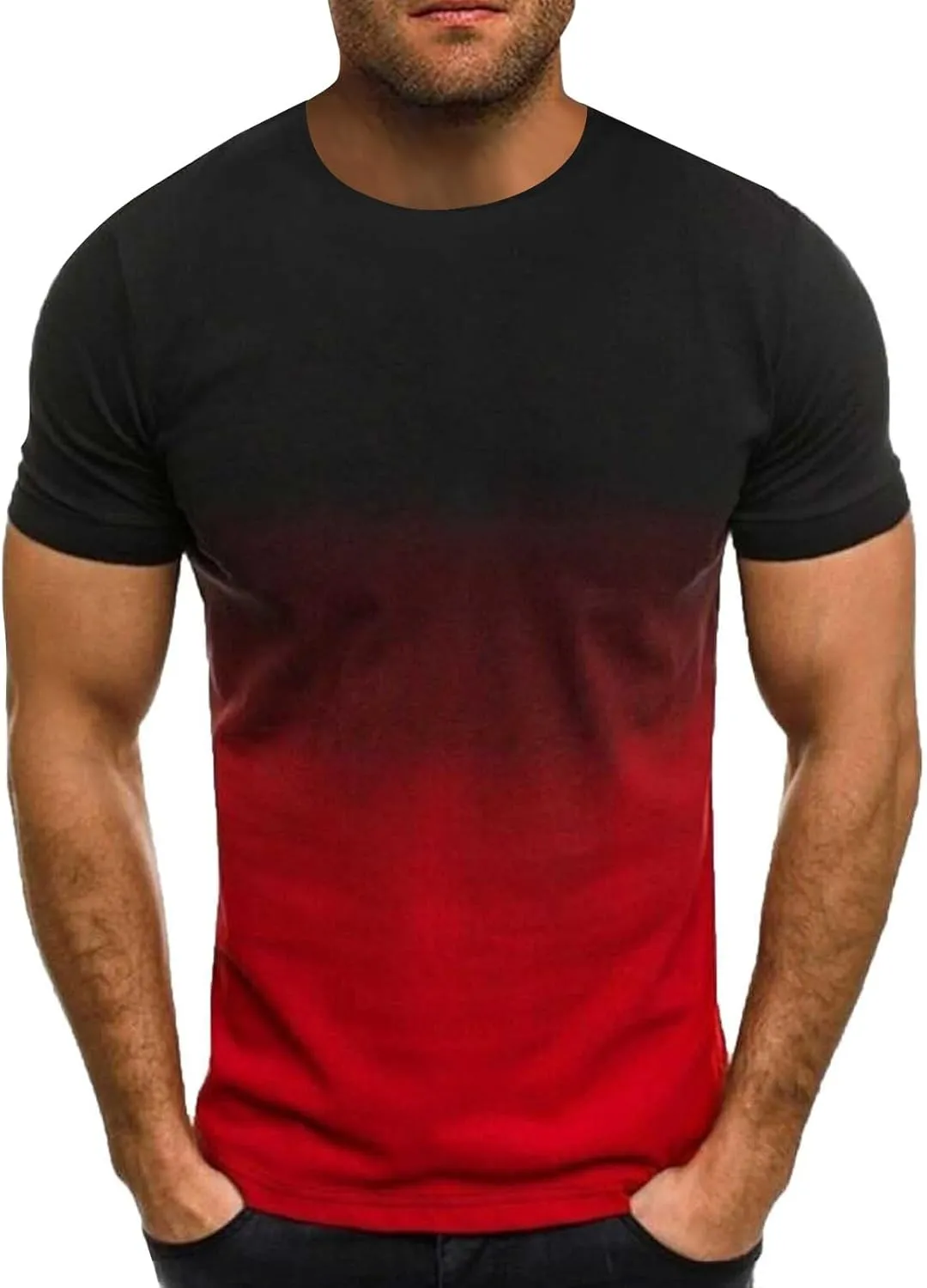 Gradient Color T-Shirts for Men Short Sleeve Dry Fit Crewneck Pullover Gym Sprot Workout Casual Slim Shirts