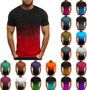 Gradient Color T-Shirts for Men Short Sleeve Dry Fit Crewneck Pullover Gym Sprot Workout Casual Slim Shirts