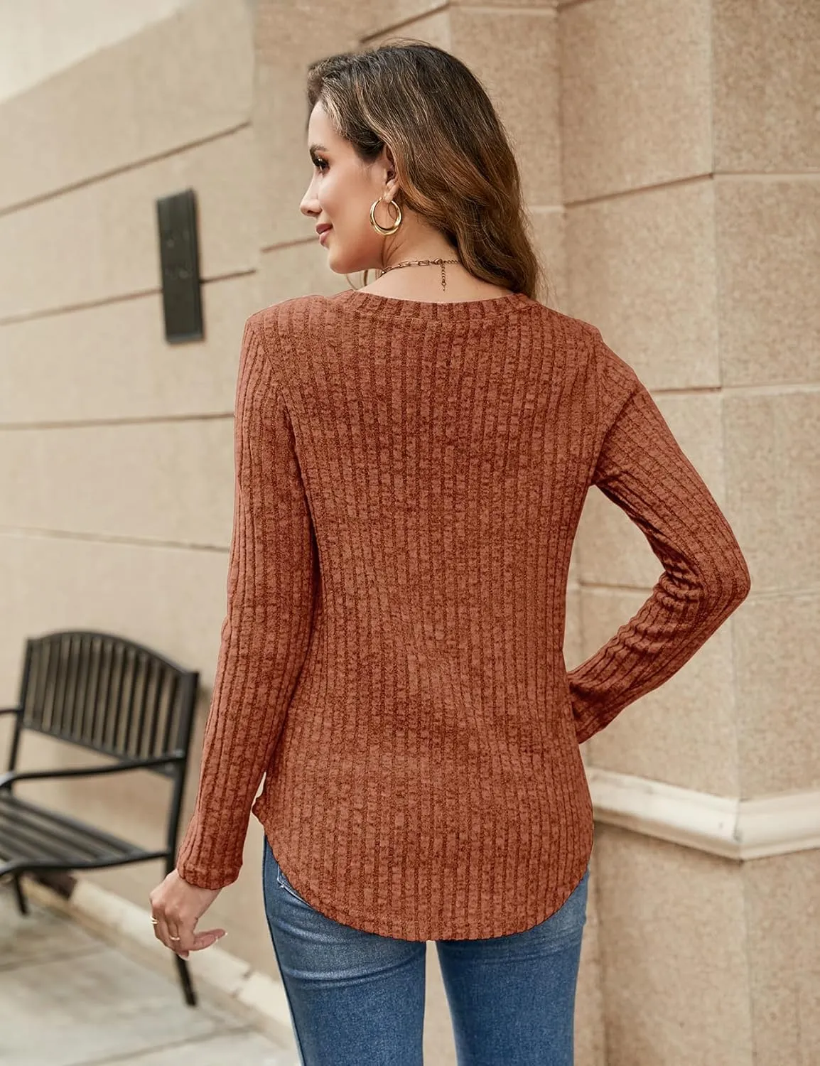 Halife Women's Long Sleeve Shirts V Neck Lightweight Fall Sweaters Casual Tunic Tops