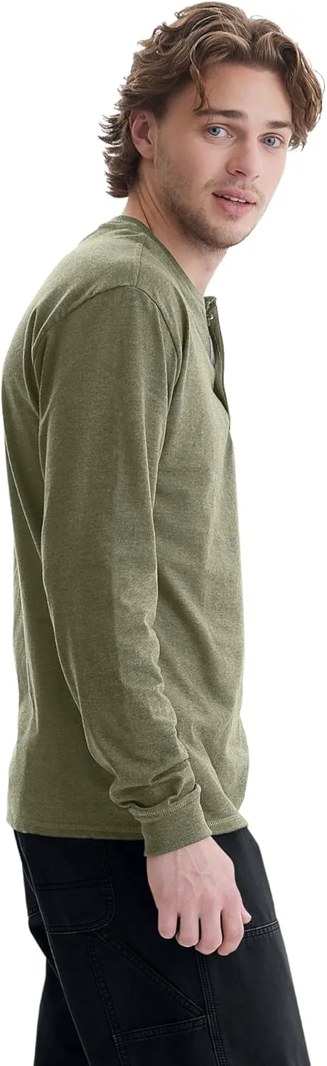 Hanes T Beefyt Henley, Men's Cotton Long Sleeve Shirts