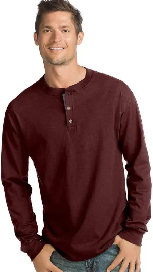 Hanes T Beefyt Henley, Men's Cotton Long Sleeve Shirts