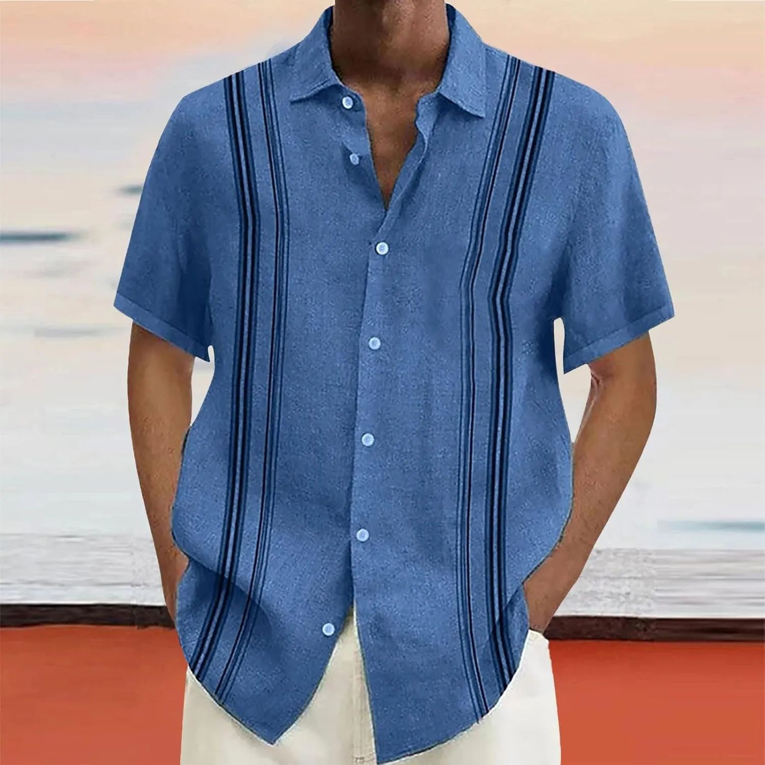 Hawaiian Shirts for Men Summer Beach Loose Fit Casual Short Sleeve Linen Tshirts Lightweight Button Down Hippie Tops