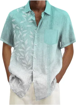 Hawaiian Shirts for Men Summer Beach Loose Fit Casual Short Sleeve Linen Tshirts Lightweight Button Down Hippie Tops