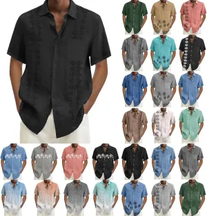 Hawaiian Shirts for Men Summer Beach Loose Fit Casual Short Sleeve Linen Tshirts Lightweight Button Down Hippie Tops