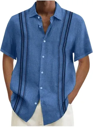 Hawaiian Shirts for Men Summer Beach Loose Fit Casual Short Sleeve Linen Tshirts Lightweight Button Down Hippie Tops