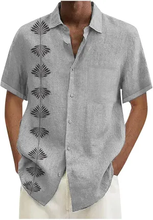 Hawaiian Shirts for Men Summer Beach Loose Fit Casual Short Sleeve Linen Tshirts Lightweight Button Down Hippie Tops