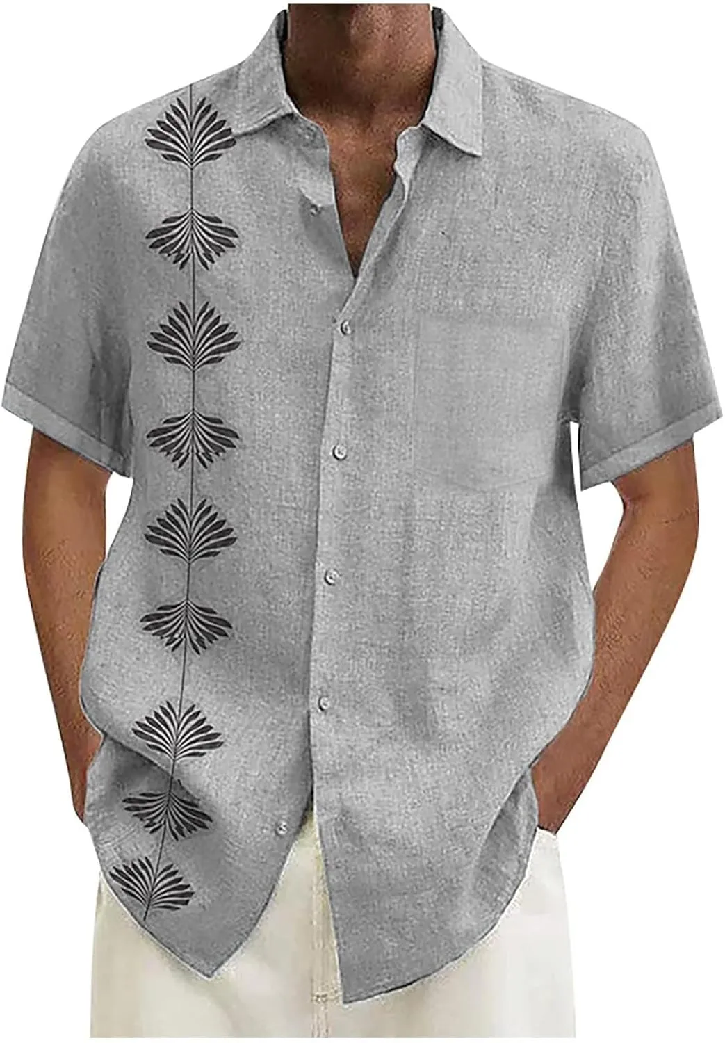 Hawaiian Shirts for Men Summer Beach Loose Fit Casual Short Sleeve Linen Tshirts Lightweight Button Down Hippie Tops