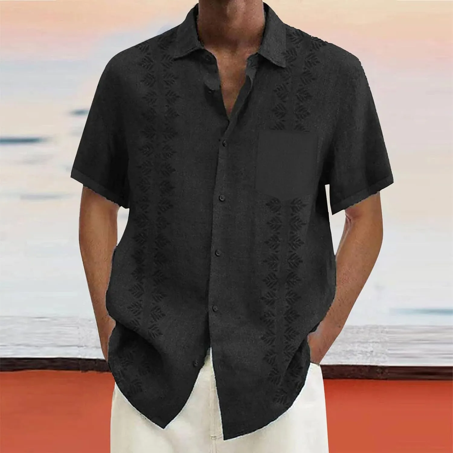 Hawaiian Shirts for Men Summer Beach Loose Fit Casual Short Sleeve Linen Tshirts Lightweight Button Down Hippie Tops
