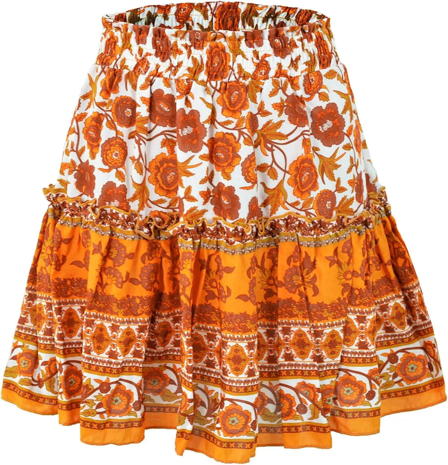 High Waist Mini Skirts Women Boho Floral Printed Skirts Vintage Drawstring Pleated A Line Skirts for Women