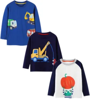 HILEELANG Toddler Boy Long Sleeve Shirts Cotton Casual Halloween Christmas Pack Tops Tees