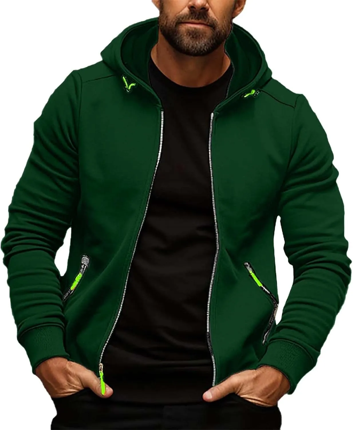Hoodies for Men Zip up Fall Spring Casual Long Sleeve Sweatshirts Sports Training Hooded Jackets with Zip Pockets
