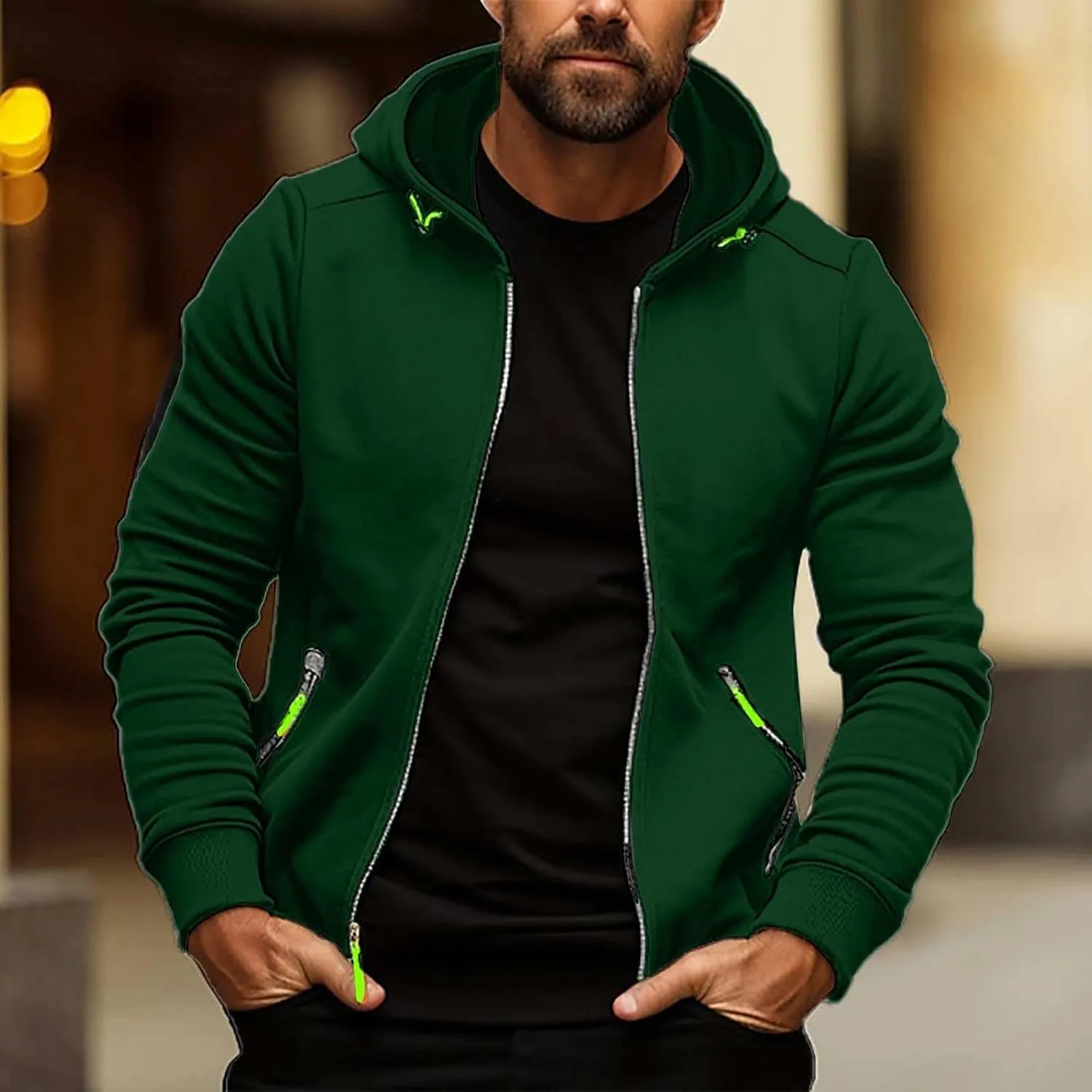 Hoodies for Men Zip up Fall Spring Casual Long Sleeve Sweatshirts Sports Training Hooded Jackets with Zip Pockets