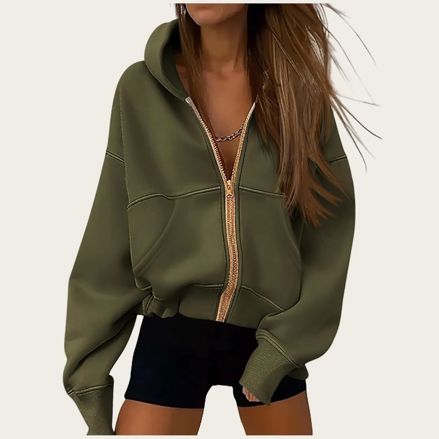 Hoodies for Women Zip Up Hoodie Y2K Tops Long Sleeve Loose Sweatshirt Fleece Jacket Fashion Trendy Fall Winter Clothes