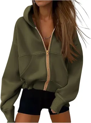 Hoodies for Women Zip Up Hoodie Y2K Tops Long Sleeve Loose Sweatshirt Fleece Jacket Fashion Trendy Fall Winter Clothes