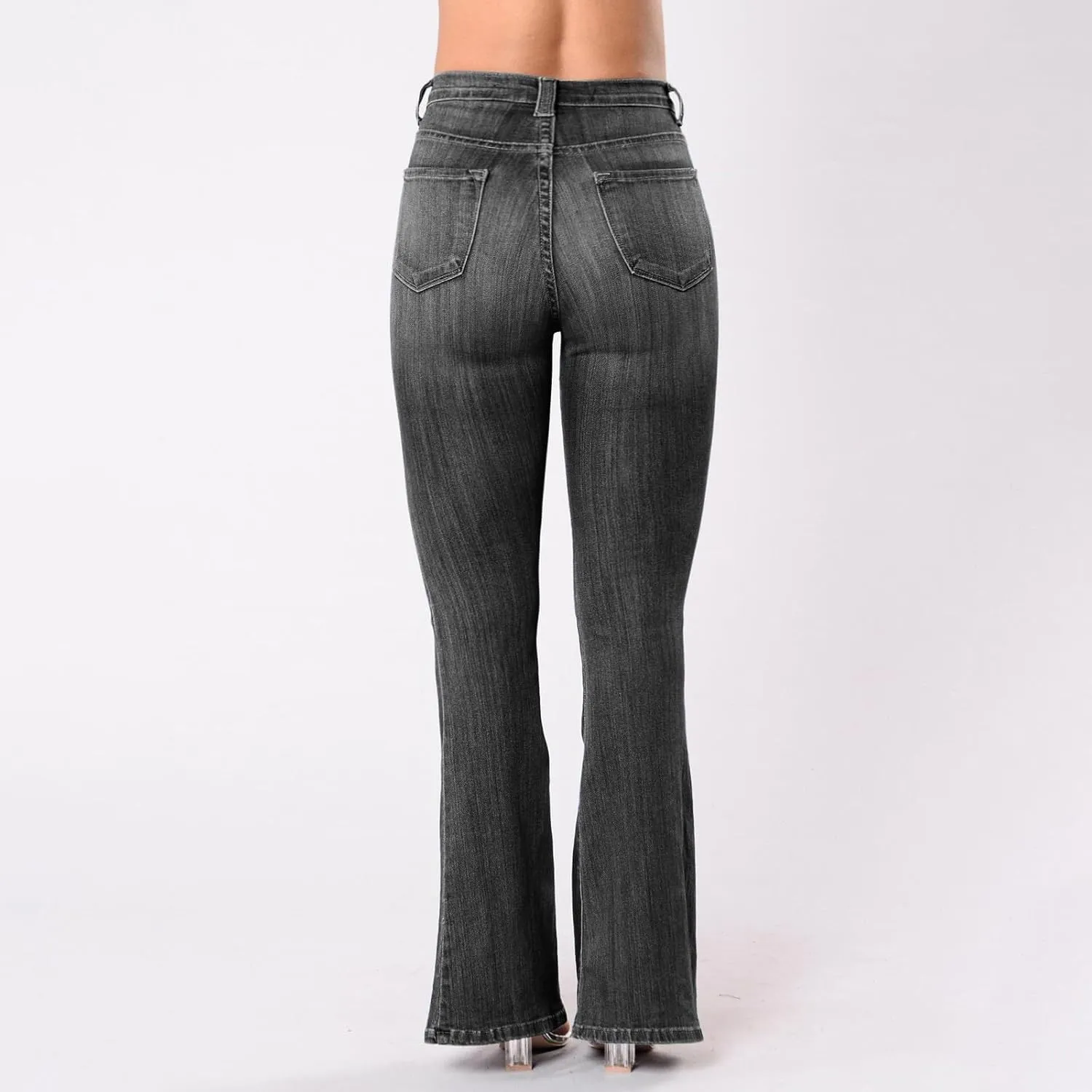 Jeans for Women Stretch Button Up Mid Waisted Flare Denim Jeans Fashion Retro Wide Leg Slim Fit Bell Pencil Pants