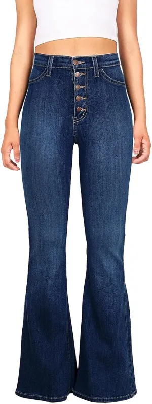 Jeans for Women Stretch Button Up Mid Waisted Flare Denim Jeans Fashion Retro Wide Leg Slim Fit Bell Pencil Pants