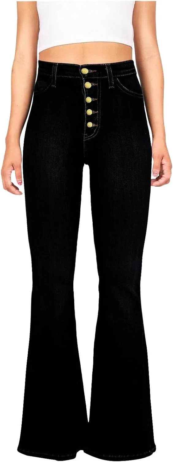 Jeans for Women Stretch Button Up Mid Waisted Flare Denim Jeans Fashion Retro Wide Leg Slim Fit Bell Pencil Pants
