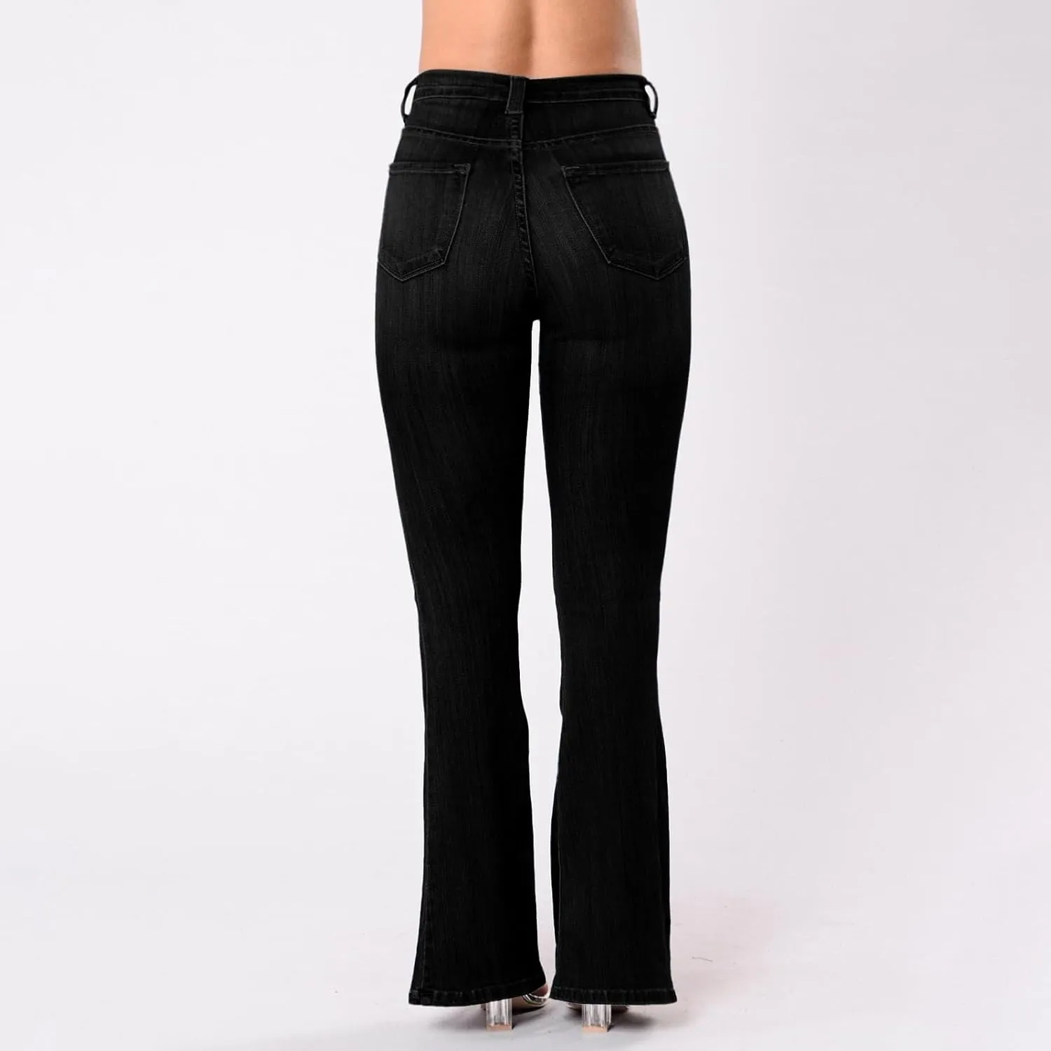 Jeans for Women Stretch Button Up Mid Waisted Flare Denim Jeans Fashion Retro Wide Leg Slim Fit Bell Pencil Pants