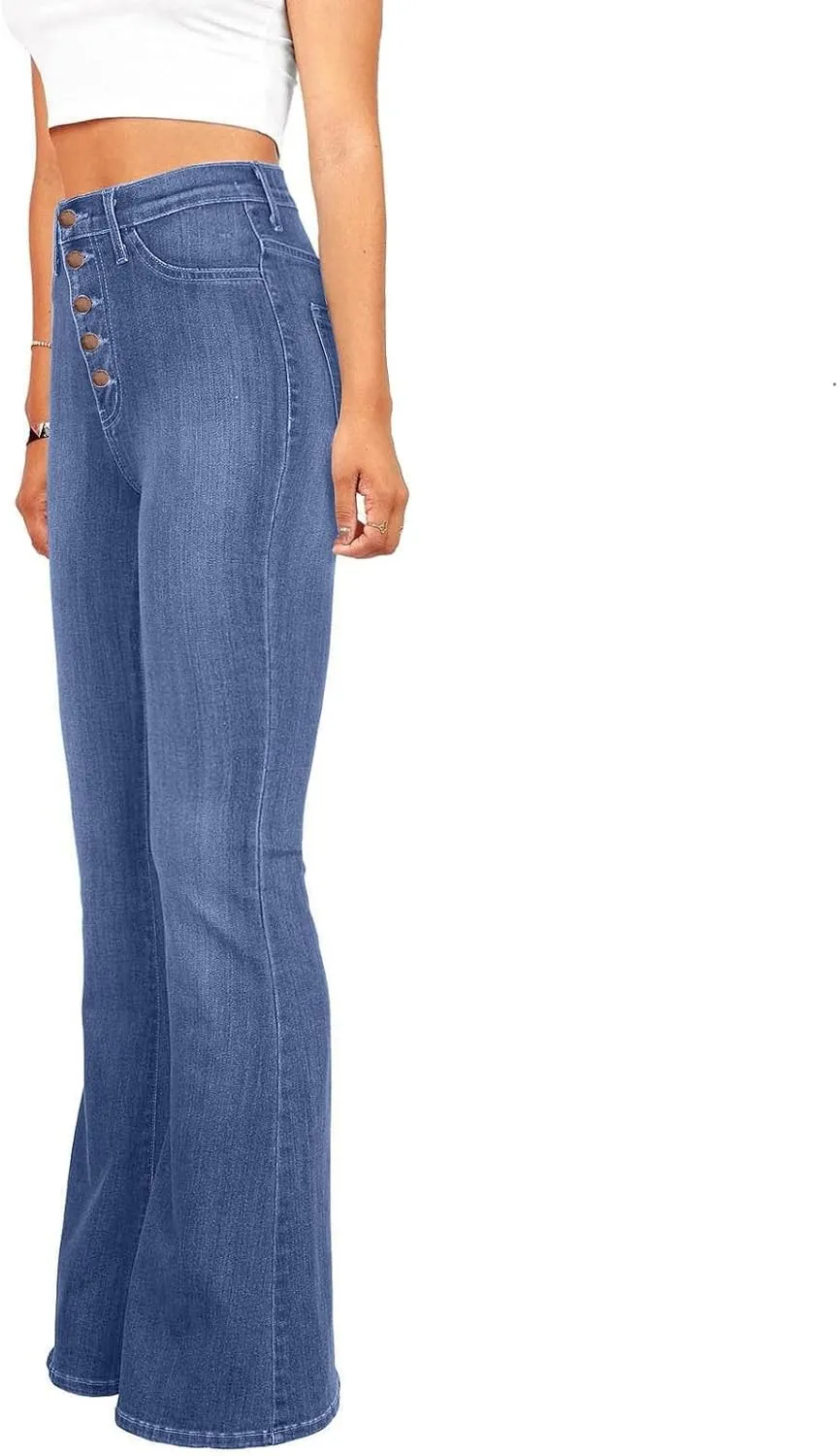 Jeans for Women Stretch Button Up Mid Waisted Flare Denim Jeans Fashion Retro Wide Leg Slim Fit Bell Pencil Pants
