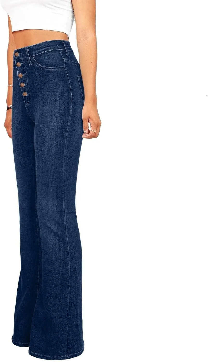Jeans for Women Stretch Button Up Mid Waisted Flare Denim Jeans Fashion Retro Wide Leg Slim Fit Bell Pencil Pants