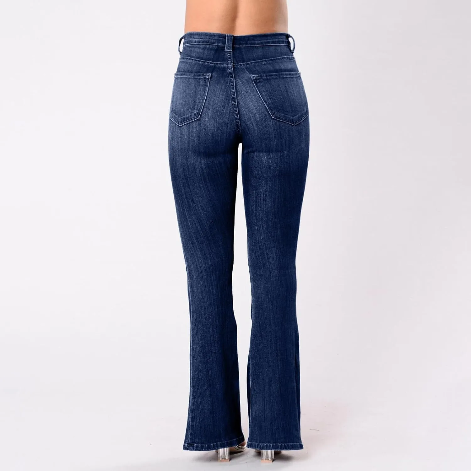 Jeans for Women Stretch Button Up Mid Waisted Flare Denim Jeans Fashion Retro Wide Leg Slim Fit Bell Pencil Pants