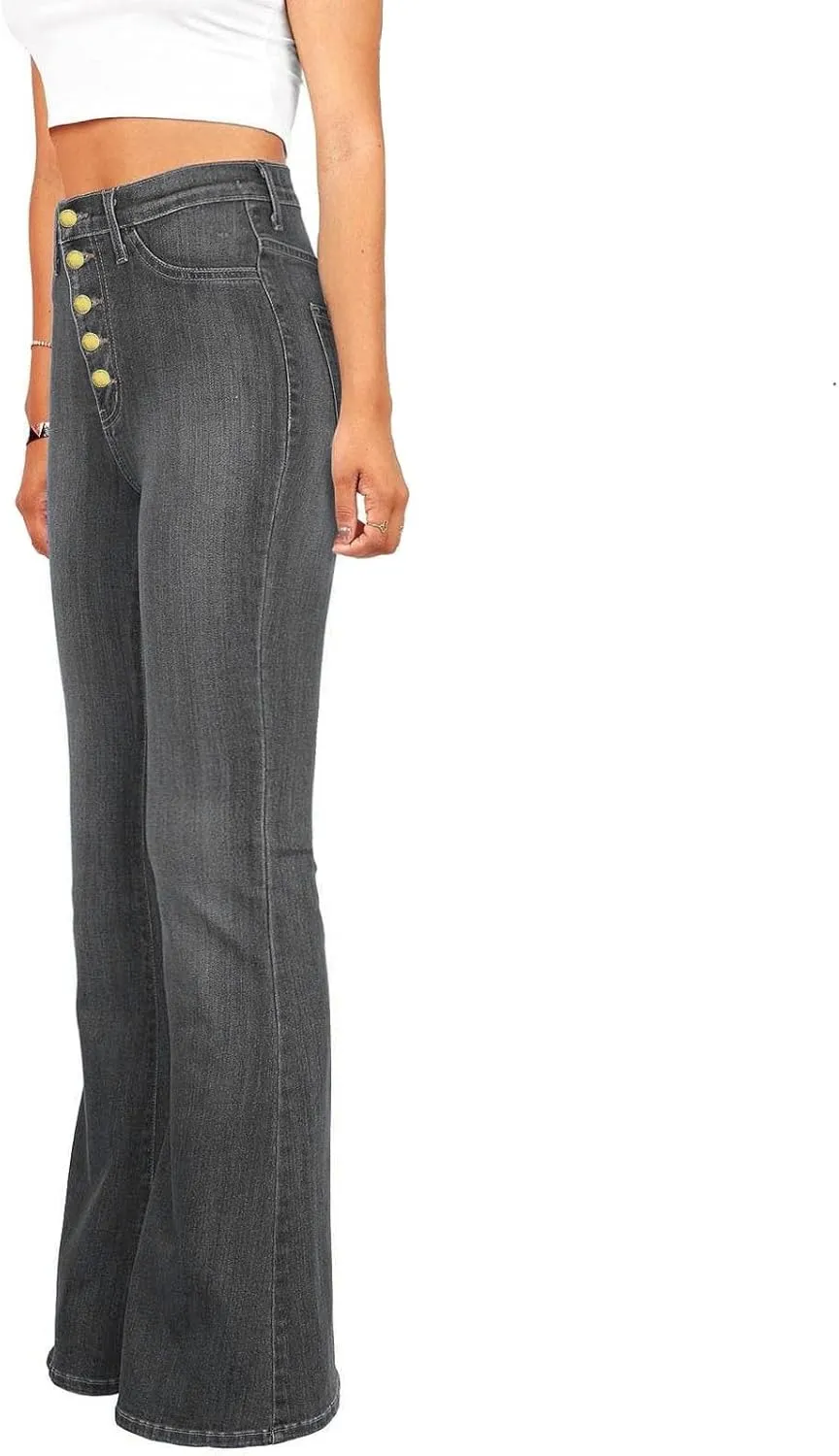 Jeans for Women Stretch Button Up Mid Waisted Flare Denim Jeans Fashion Retro Wide Leg Slim Fit Bell Pencil Pants