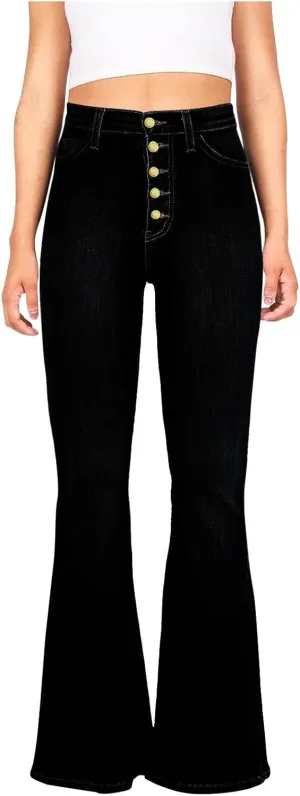 Jeans for Women Stretch Button Up Mid Waisted Flare Denim Jeans Fashion Retro Wide Leg Slim Fit Bell Pencil Pants