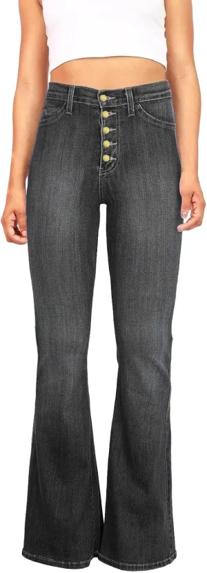 Jeans for Women Stretch Button Up Mid Waisted Flare Denim Jeans Fashion Retro Wide Leg Slim Fit Bell Pencil Pants
