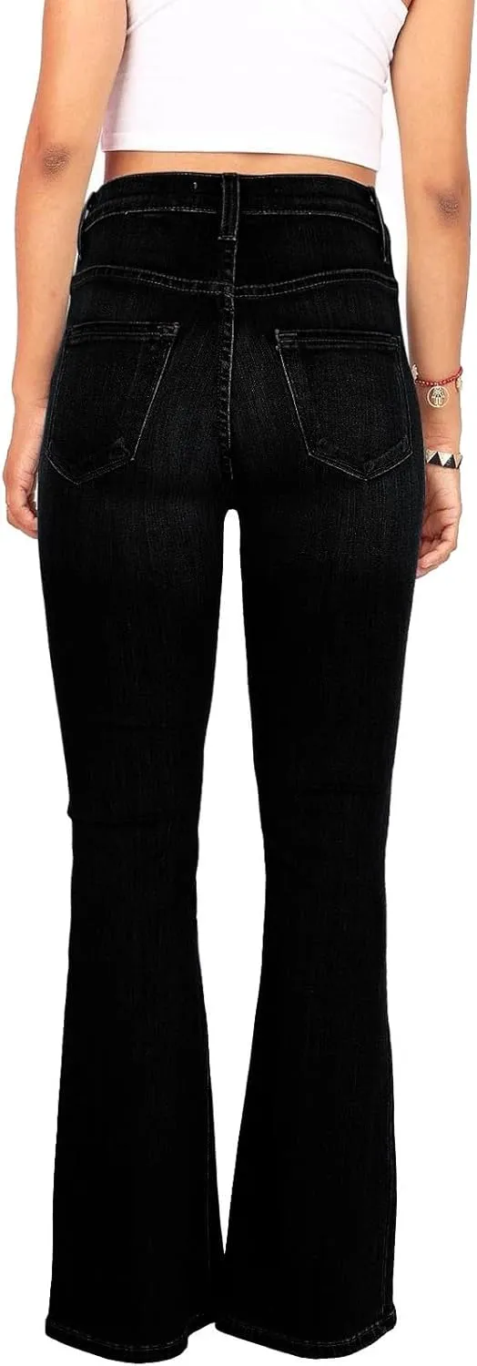 Jeans for Women Stretch Button Up Mid Waisted Flare Denim Jeans Fashion Retro Wide Leg Slim Fit Bell Pencil Pants
