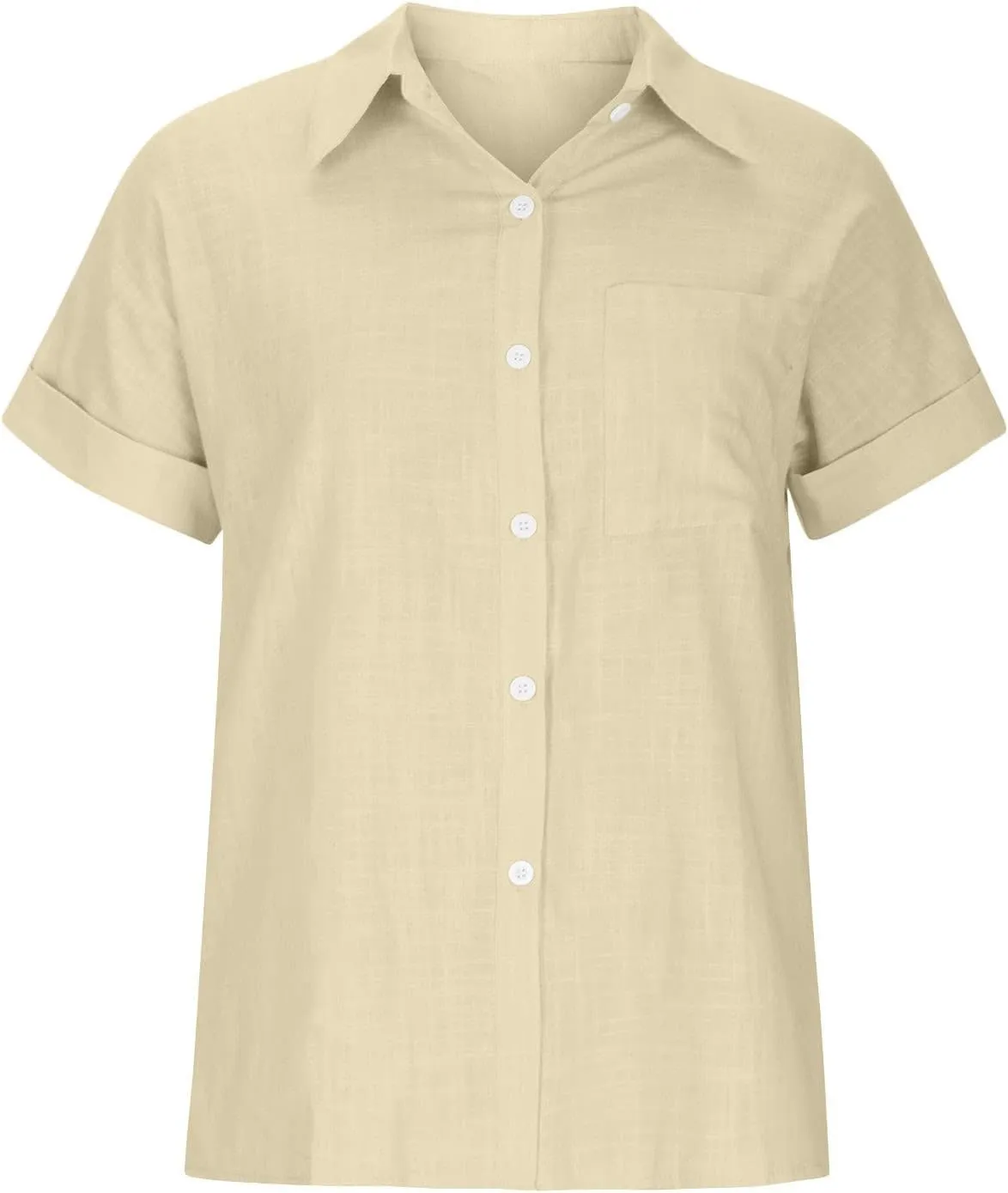 JIEMUXIU Summer Tops for Women 2025 Trendy Short Sleeve Cotton Linen Shirt Casual Button Down V Neck Tunic Blouses Outfits