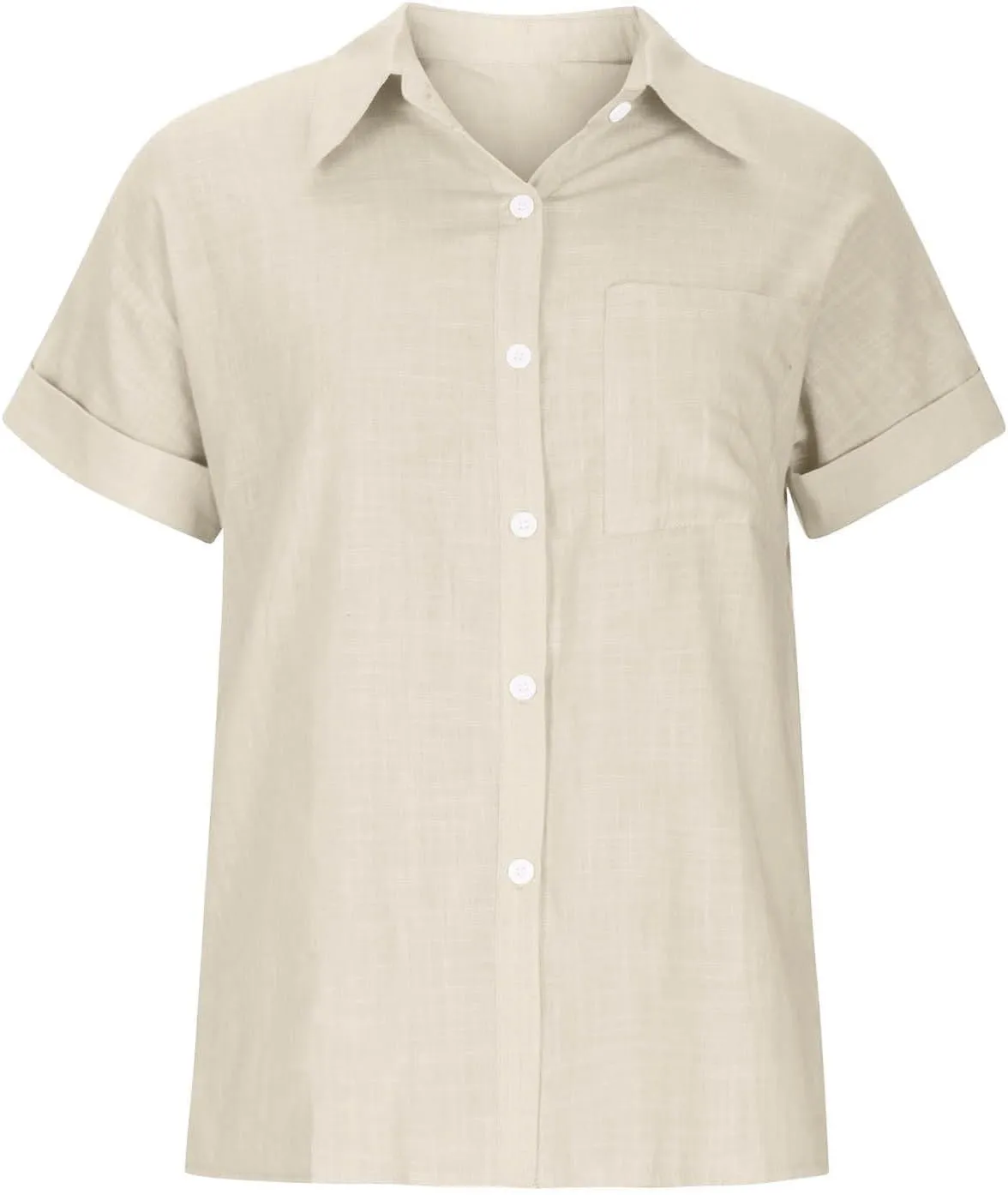 JIEMUXIU Summer Tops for Women 2025 Trendy Short Sleeve Cotton Linen Shirt Casual Button Down V Neck Tunic Blouses Outfits