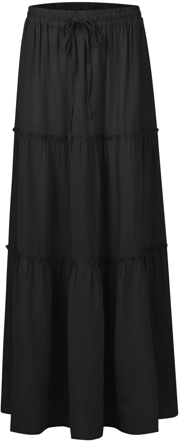 JJHAEVDY Pleated Long Skirts for Women Summer Casual Elastic High Waisted Skirts A-Line Flowy Swing Maxi Skirt with Pockets